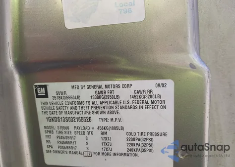 2003 GMC Envoy Sle из США, поврежденный, VIN 1GKDS13S032165526